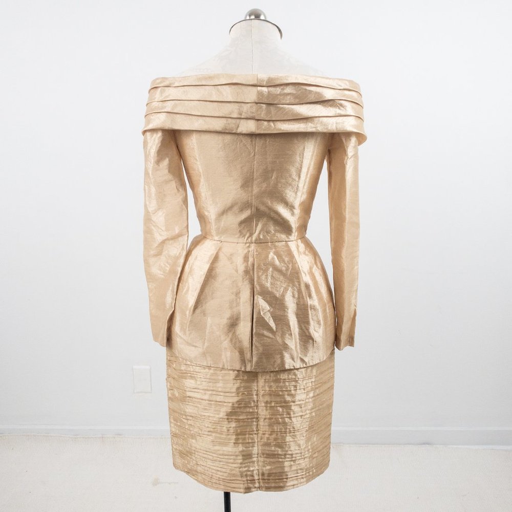 Vintage 80s 8 Formal Skirt Suit Dress Set Gold - Picture 10 of 15